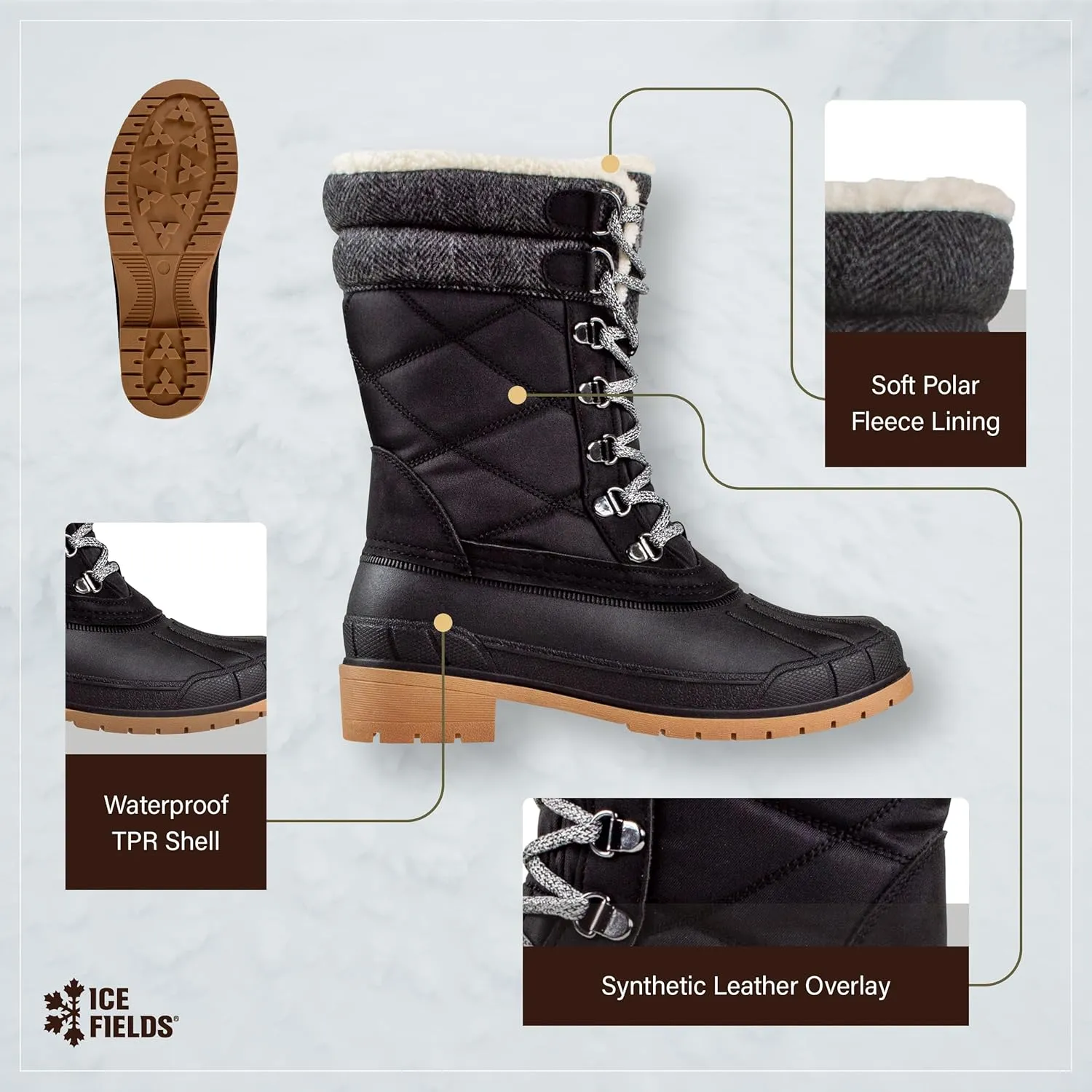 Everly Snow Winter Boots for Women, Warm, Insulated, Fleece Lined, Waterproof Shell, Leather Upper