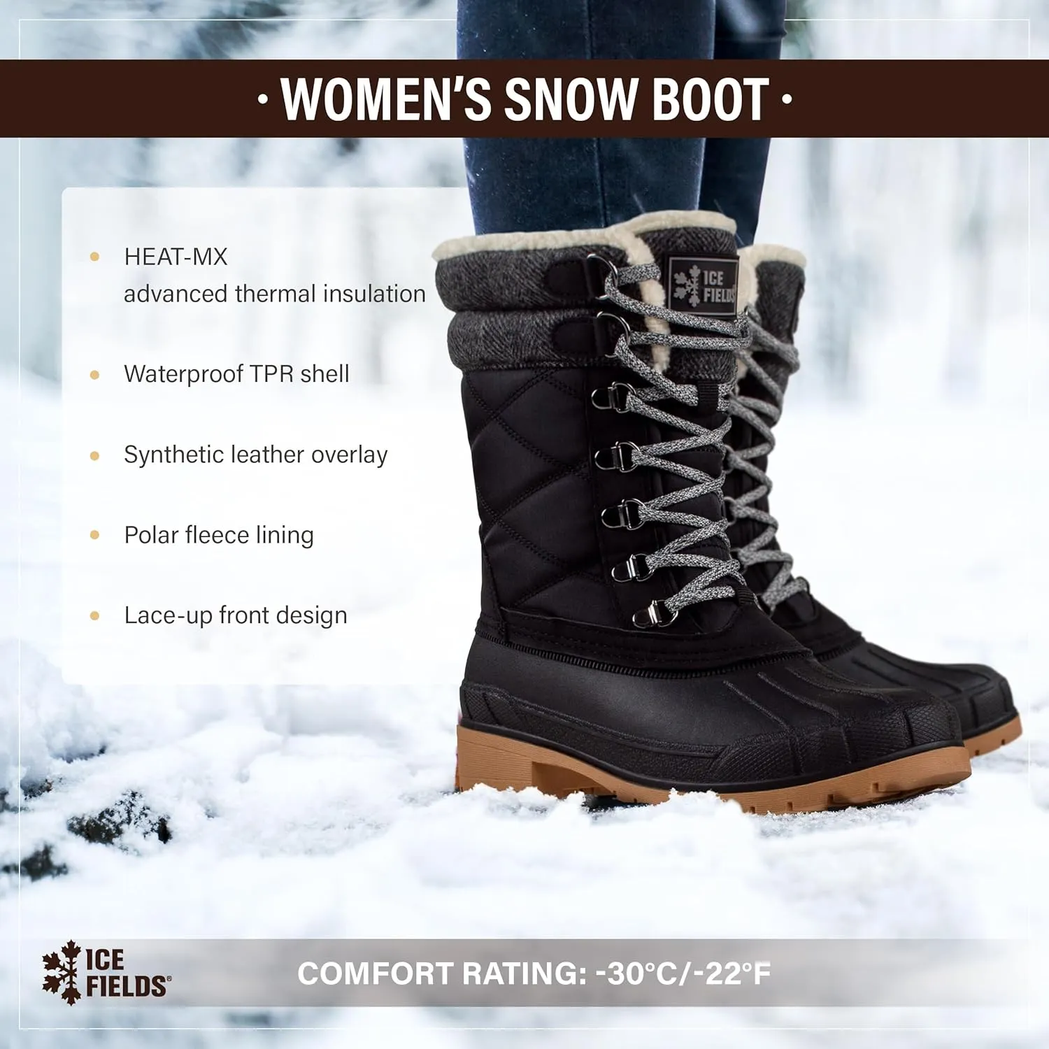Everly Snow Winter Boots for Women, Warm, Insulated, Fleece Lined, Waterproof Shell, Leather Upper