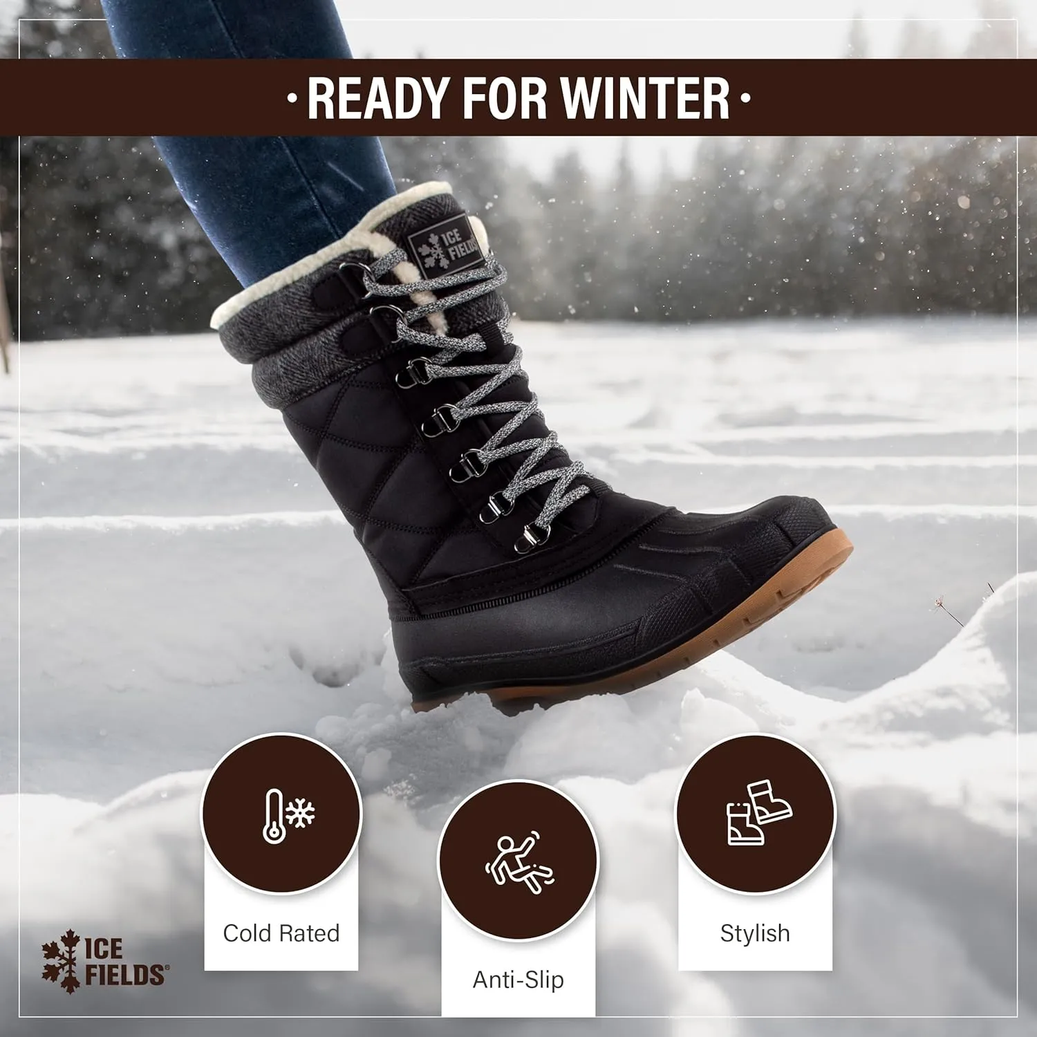 Everly Snow Winter Boots for Women, Warm, Insulated, Fleece Lined, Waterproof Shell, Leather Upper