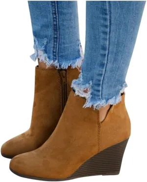 Gibobby Boots for Women Low Heel Wedge Ankle Boots V Cutout Fall Dressing Stacked Chunky Heel Short Booties Casual Shoes