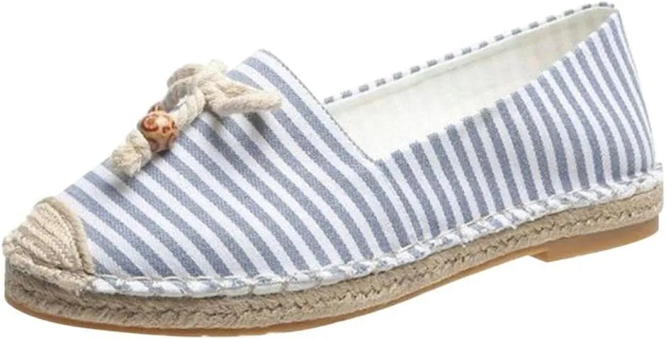 Hbeylia Espadrilles Fashion Sneakers For Women Girls Bowknot Design Striped Breathable Slip On Low Top Play Sneakers Canvas Shoes Casual Walking Shoes Loafers