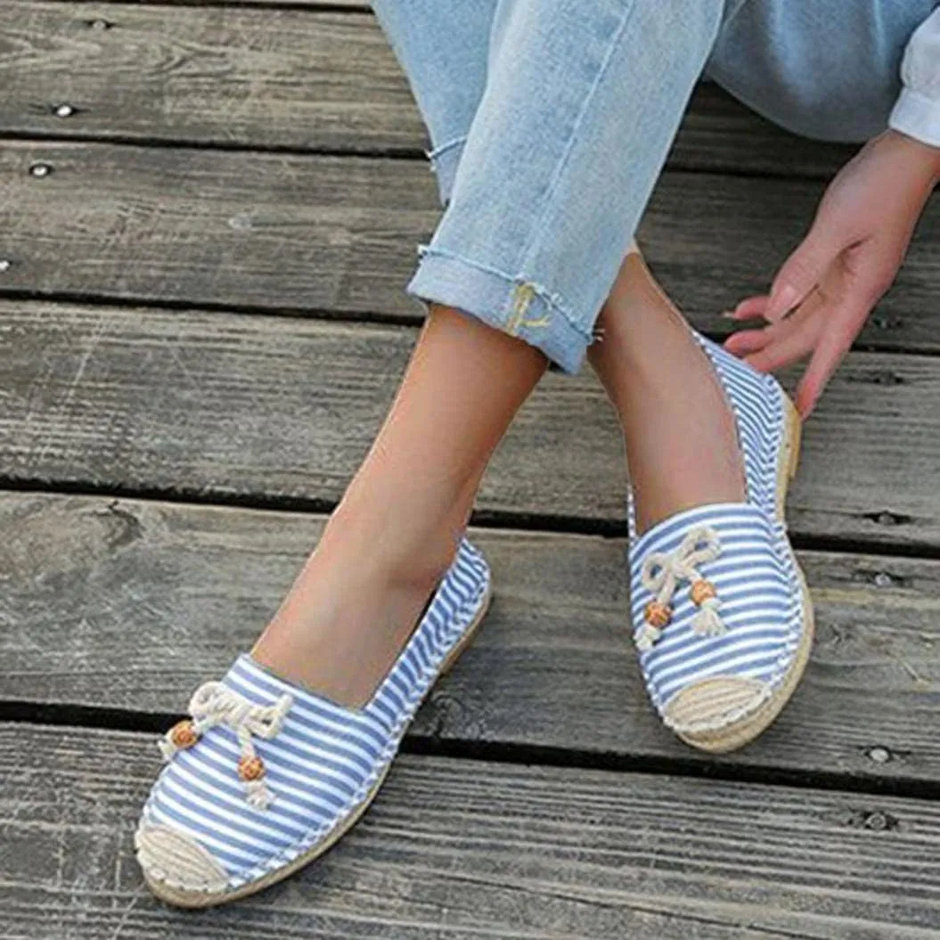Hbeylia Espadrilles Fashion Sneakers For Women Girls Bowknot Design Striped Breathable Slip On Low Top Play Sneakers Canvas Shoes Casual Walking Shoes Loafers