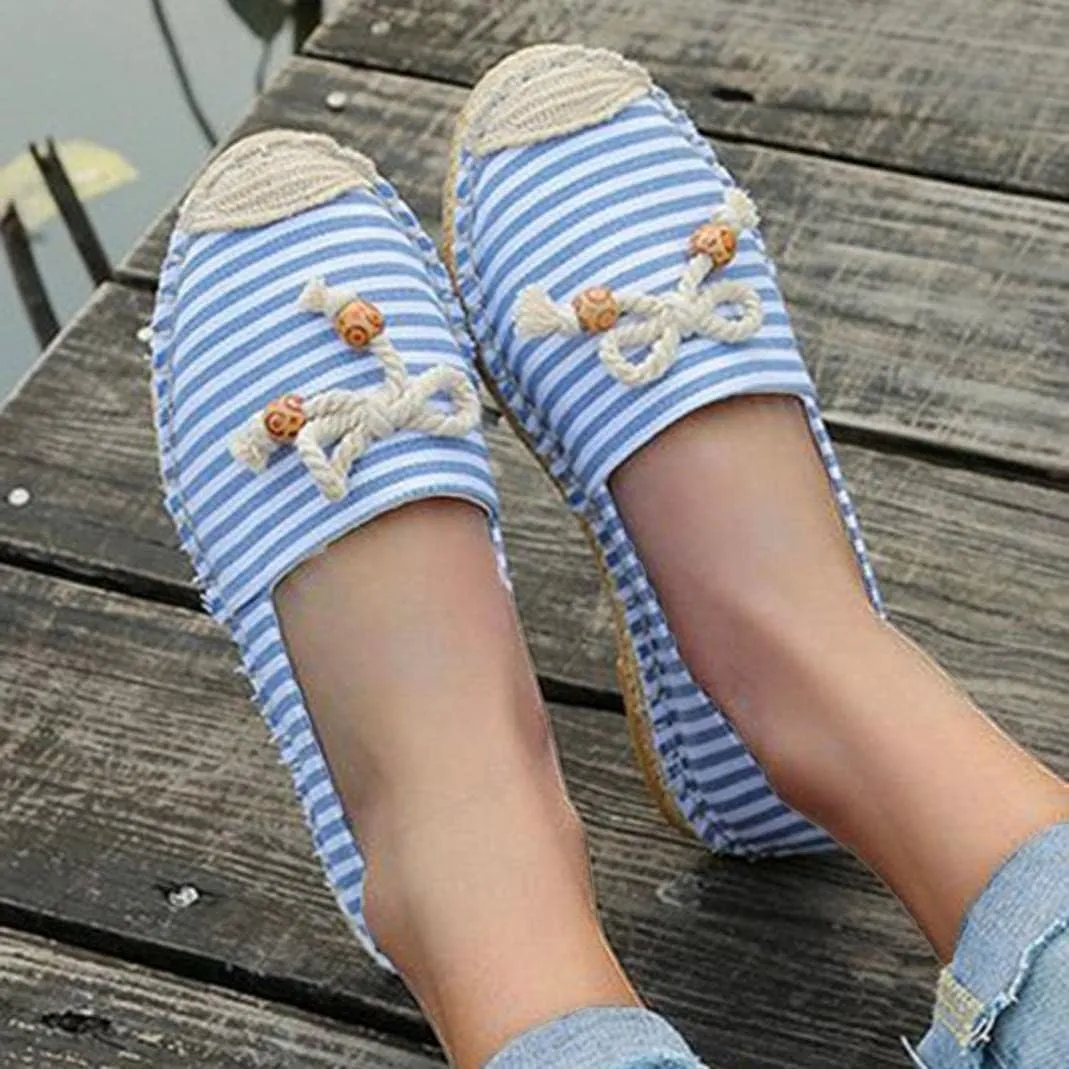 Hbeylia Espadrilles Fashion Sneakers For Women Girls Bowknot Design Striped Breathable Slip On Low Top Play Sneakers Canvas Shoes Casual Walking Shoes Loafers