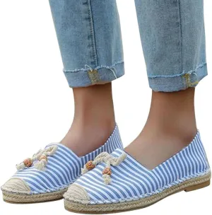 Hbeylia Espadrilles Fashion Sneakers For Women Girls Bowknot Design Striped Breathable Slip On Low Top Play Sneakers Canvas Shoes Casual Walking Shoes Loafers
