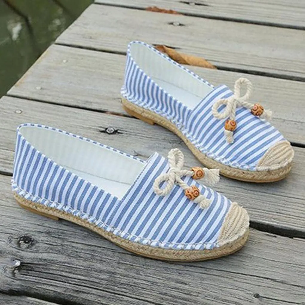 Hbeylia Espadrilles Fashion Sneakers For Women Girls Bowknot Design Striped Breathable Slip On Low Top Play Sneakers Canvas Shoes Casual Walking Shoes Loafers