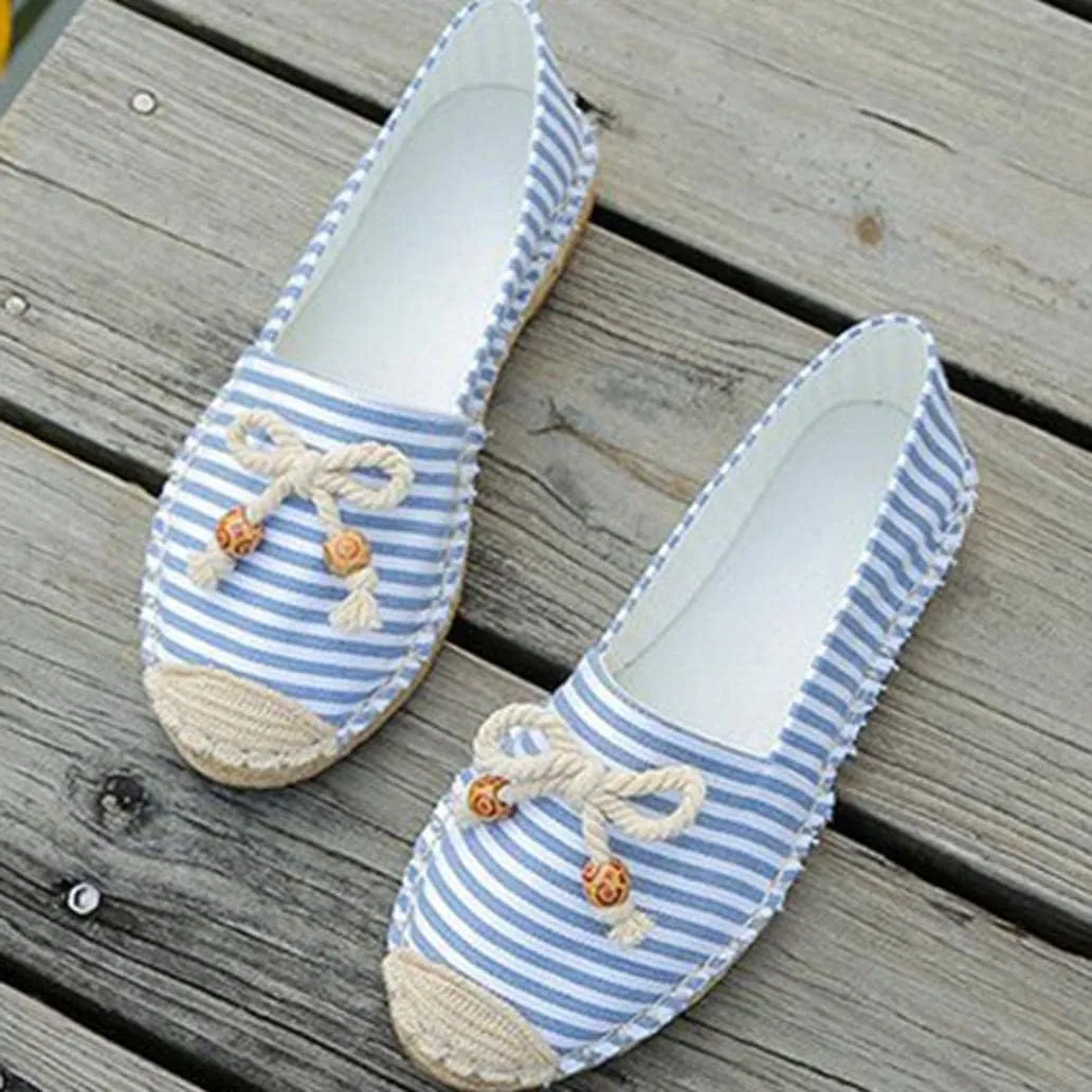 Hbeylia Espadrilles Fashion Sneakers For Women Girls Bowknot Design Striped Breathable Slip On Low Top Play Sneakers Canvas Shoes Casual Walking Shoes Loafers