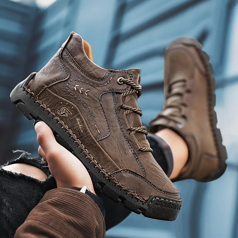 Men's casual leather shoes ankle Chukka boots men's sewn leather lace up ankle boots men's mid top walking driving shoes