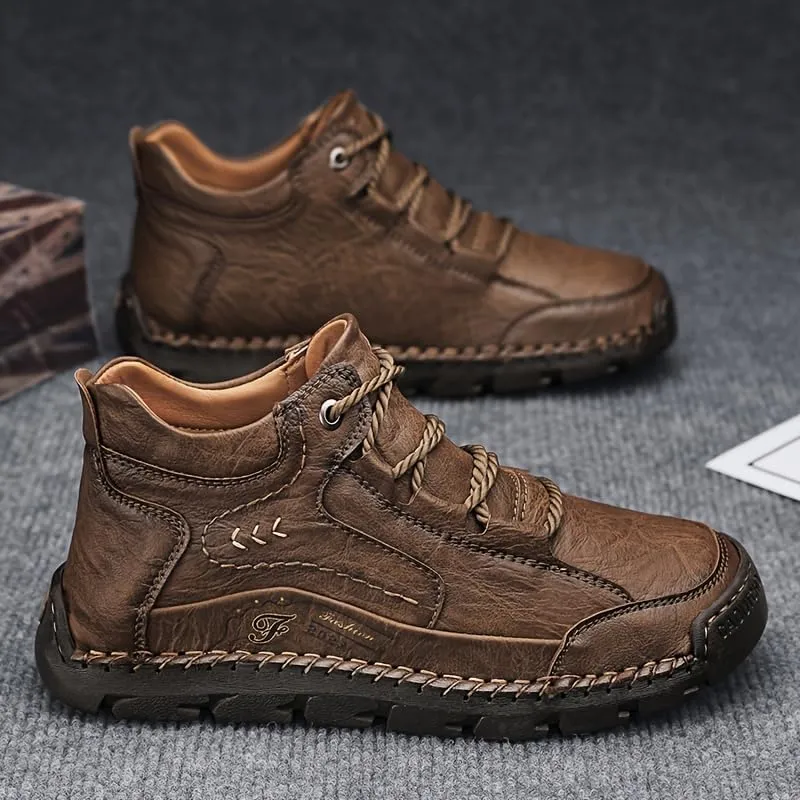 Men's casual leather shoes ankle Chukka boots men's sewn leather lace up ankle boots men's mid top walking driving shoes