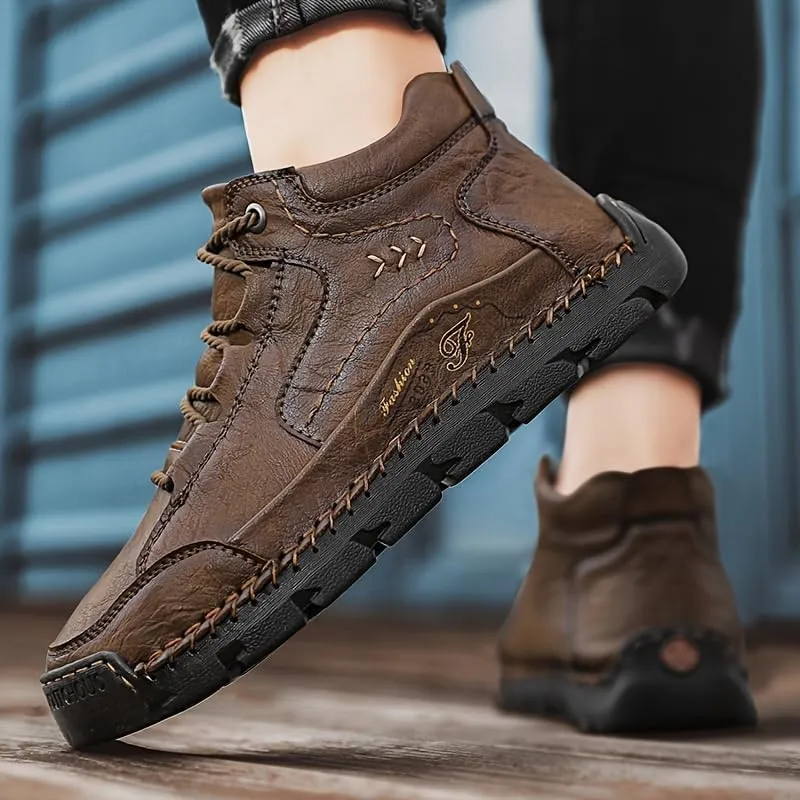 Men's casual leather shoes ankle Chukka boots men's sewn leather lace up ankle boots men's mid top walking driving shoes