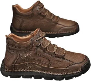 Men's casual leather shoes ankle Chukka boots men's sewn leather lace up ankle boots men's mid top walking driving shoes