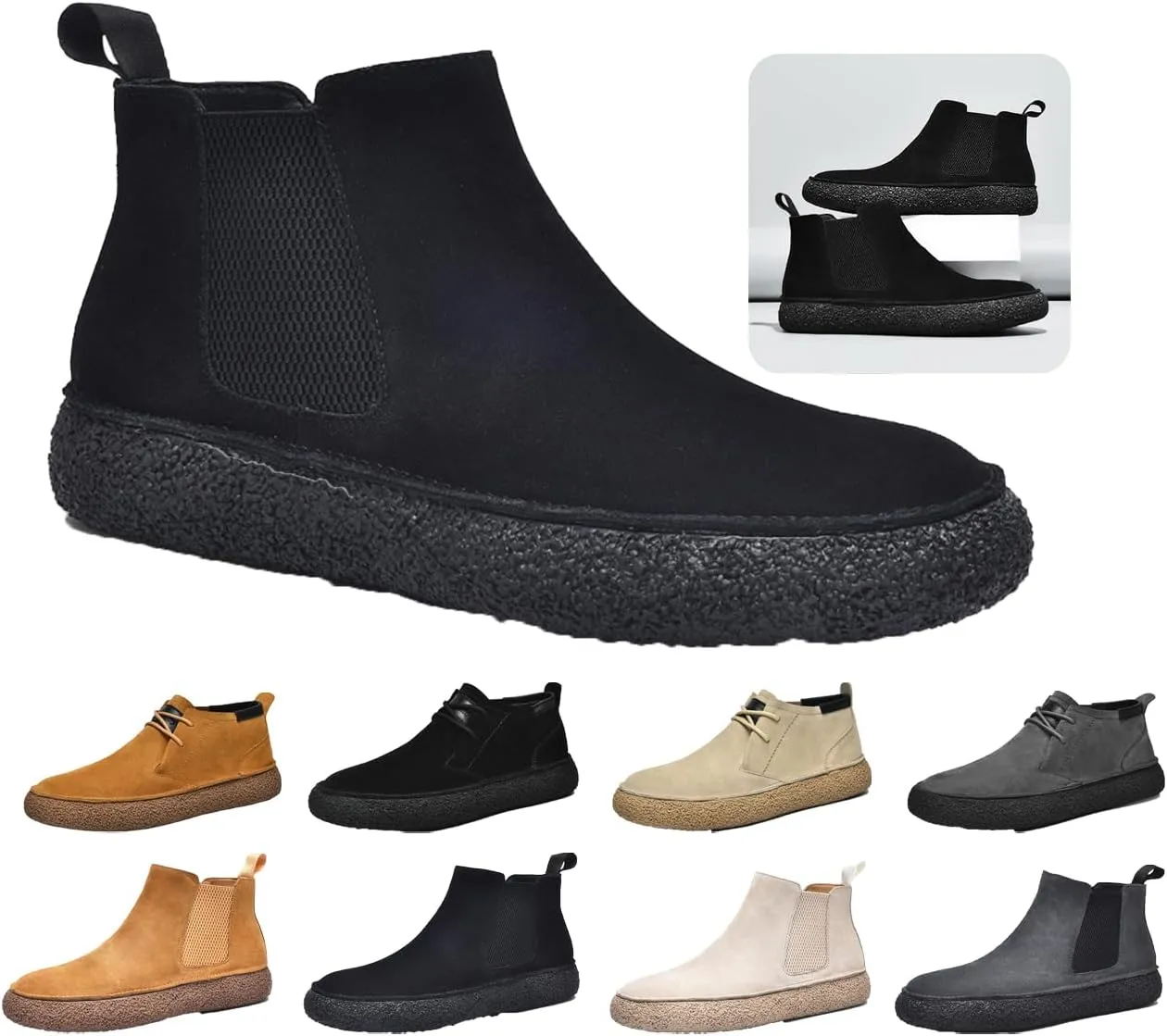 Men'S Frosted Leather Suede Suede Mid Top Board Shoes Retro Casual Fashion Design Walking Ankle Boots Comfort High-Top Waterproof Hiking