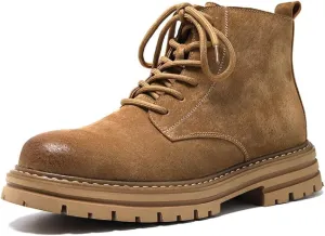 Men's Lace-up Fashion Boots Waterproof Full Grain Leather Chelsea Boot,Men Slip Resistant Service Boots Motorcycle Casual Side Zip Ankle Boots Mid-Top Dress Oxford Work Bootie