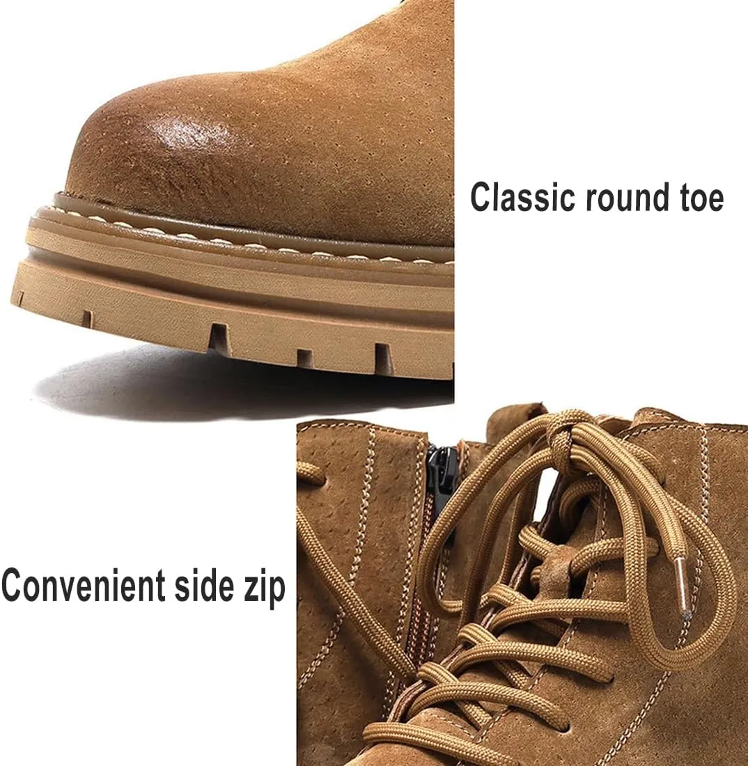 Men's Lace-up Fashion Boots Waterproof Full Grain Leather Chelsea Boot,Men Slip Resistant Service Boots Motorcycle Casual Side Zip Ankle Boots Mid-Top Dress Oxford Work Bootie