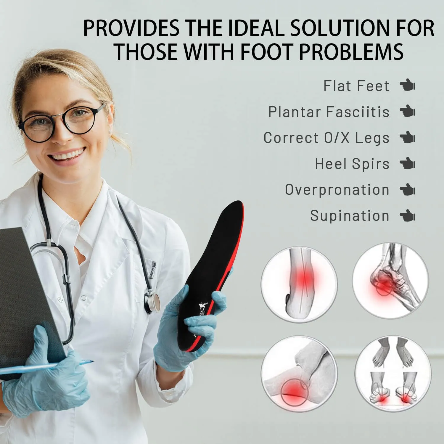 Plantar Fasciitis Insoles, RooRuns 280  lbs High Arch Support Flat Feet Orthotics Inserts, Soft Pain Relief Dynamic Support Release Hurt Perfect for Heavy Duty Working Running Walking