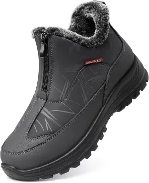 TEMOFON Winter Snow Boots for Women: Slip on Waterproof Boots - Non Slip Warm Fur Lined Walking Outdoor Ankle Booties Grey Size 10