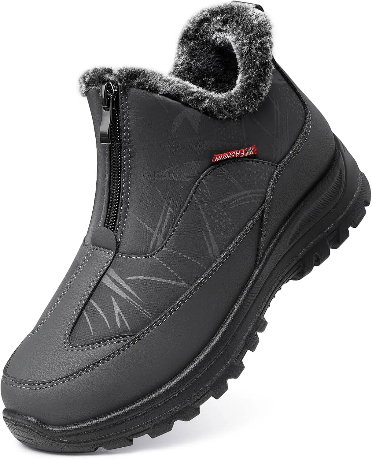 TEMOFON Winter Snow Boots for Women: Slip on Waterproof Boots - Non Slip Warm Fur Lined Walking Outdoor Ankle Booties Grey Size 10